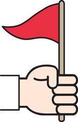 Hand holding flag, Achieving goal, victory, success icon.