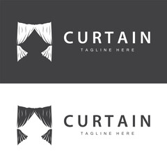 Home And Exhibition Curtain Logo Design, Building Decoration Vector Illustration