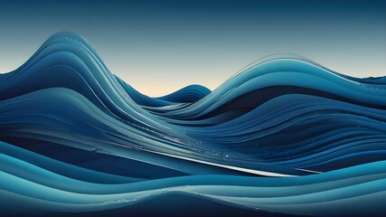 Blue wave, water wave, lines, blue sky background. Vector texture design poster banner abstract blue wallpaper background. Generative AI