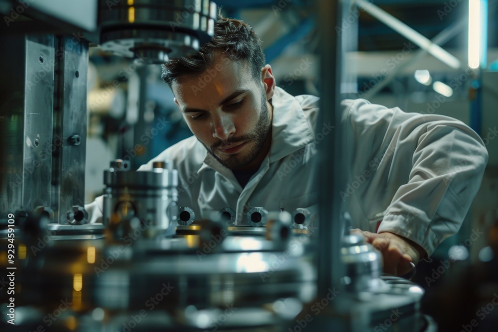 Poster a person working on a machine in a industrial setting