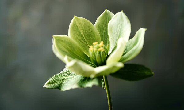 Close-up of green hellebore flower in bloom with ai generated.
