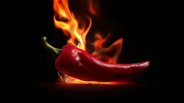 Loop Black background with red chili peppers on fire