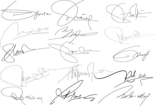 Autographs handwritten pen signatures for digital documents. Hand signature templates, isolated abstract autograph neoteric vector graphic set.eps