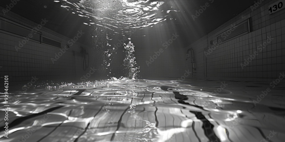 Poster a classic image of a swimming pool in monochrome tones