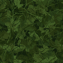 Green abstract branch seamless background of randomly bands and wavy lines