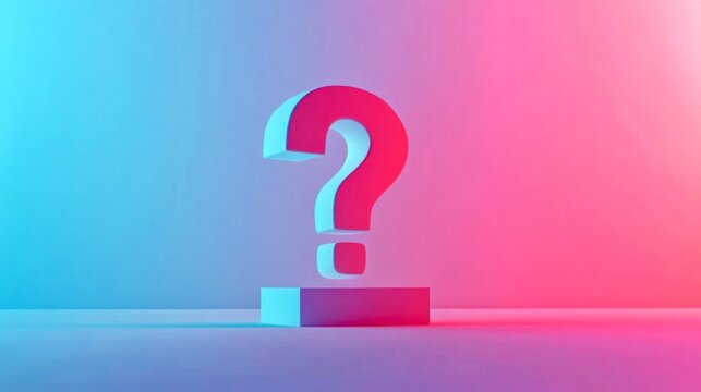 A vibrant question mark stands above a minimalist base. The stylish design captivates with bright colors blending. Ideal for creative projects and inquiry promotion. AI