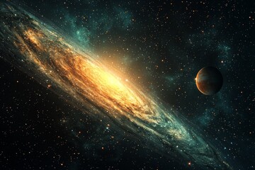 Obraz premium Space cosmic illustration with planets scene created with Generative AI