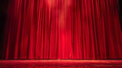 A red stage curtain ready for a performance, creating an atmosphere of anticipation.