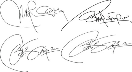 Obraz premium set Abstract signature front letter. Vector with black writing and transparent backgrond, Abstract Signature for Documents, Handwritten signature set.eps