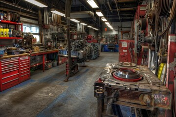 A cluttered garage filled with various tools and equipment