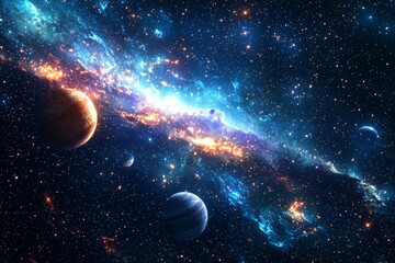Space cosmic illustration with planets scene created with Generative AI