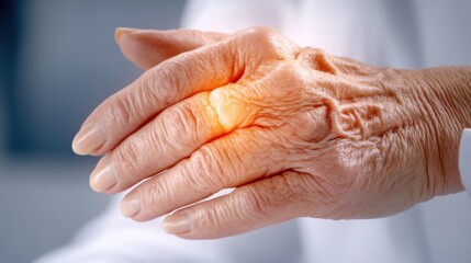 Fototapeta premium A close up of an elderly woman's hand with a painful looking spot on it, AI