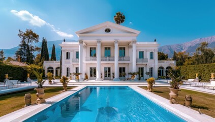 Fototapeta premium Luxury Villa with Pool and Mountain View