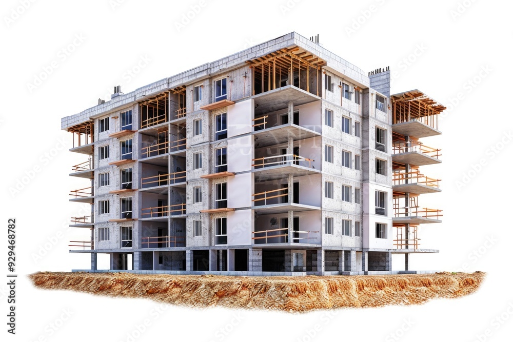 Poster A large residential building with multiple windows and balconies, ideal for use in real estate or architecture illustrations