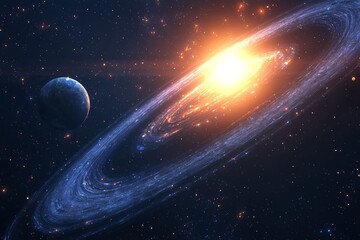 Obraz premium Space cosmic illustration with planets scene created with Generative AI