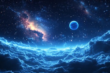 Space cosmic illustration with planets scene created with Generative AI