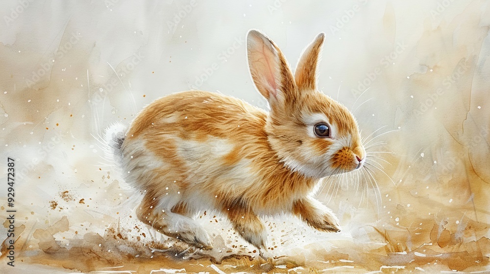 Canvas Prints A Watercolor Illustration of a Running Rabbit