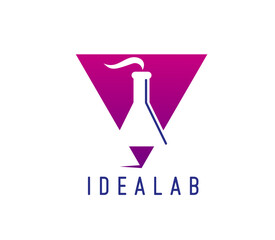 Idea lab icon for creative design studio or smart innovation technology, vector laboratory test flask. Idea lab concept icon for media company or software and digital tech development of modern brand