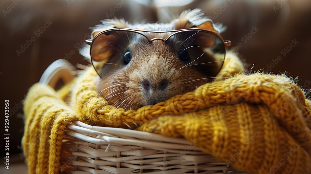 Sticker cute guinea pig in sunglasses