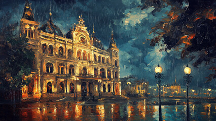 Obraz premium Textured Brush Strokes: Opera House and Square