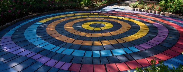 Circular Mosaic Pathway with Colorful Tile Design