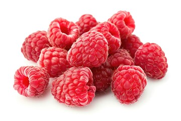 Fresh raspberries arranged on a clean white surface, ideal for food and still life photography