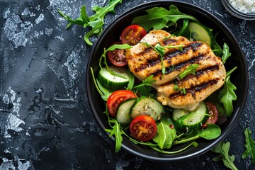 A black bowl filled with a mixture of cooked meat and vegetables, ready for serving