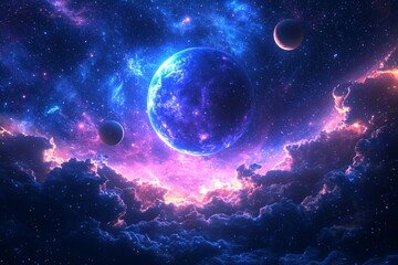 Fototapeta premium Space cosmic illustration with planets scene created with Generative AI