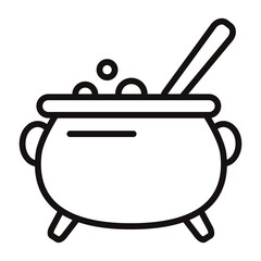 The linear magic pot icon. A cauldron with a potion. The Halloween holiday.