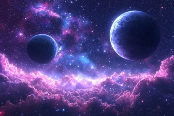 Space cosmic illustration with planets scene created with Generative AI