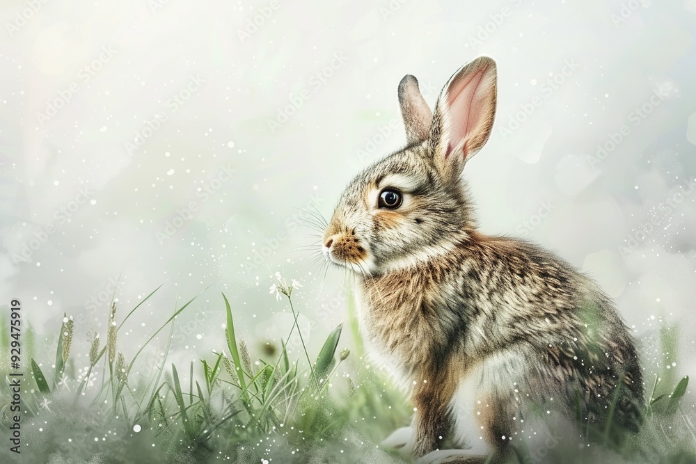 Canvas Prints a cute rabbit in a field of grass