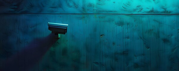 Security Camera Mounted on Teal Wooden Wall