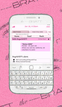 Y2K Aesthetic, Pink Glitter, Retro Phone, Bratz-Inspired, Social Media Mockup, Early 2000's social media profile card, Myspace inspired new post template for Instagram Stories