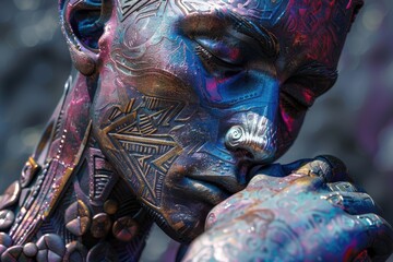 A detailed view of a female statue