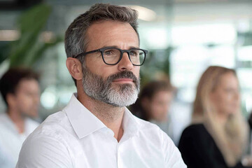 Fototapeta premium Professional man listening attentively in a modern office