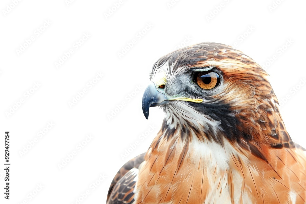 Poster a close-up view of a bird of prey's face and beak, with sharp talons and piercing eyes