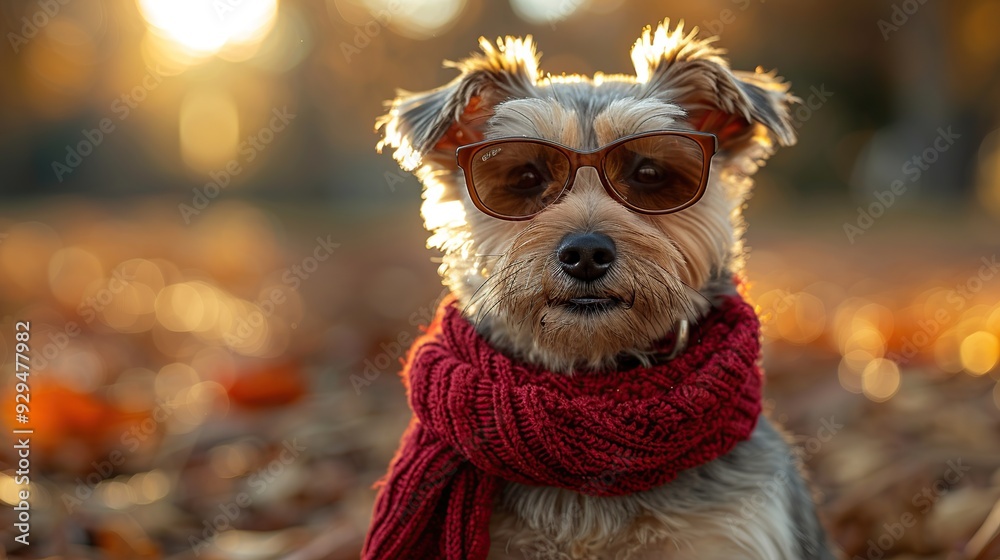 Poster cool dog in sunglasses and scarf