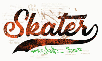 Urban typography street art graffiti real skater slogan print with skateboard illustration for graphic tee t shirt or sweatshirt - Vector © Sukman