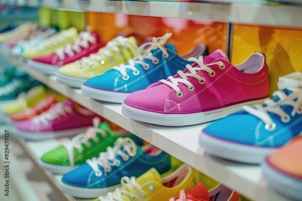 Poster a collection of vibrant footwear displayed on a shelf