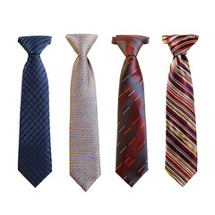 Set of ties with various motifs on a transparent background, design elements. PNG. Fashion.