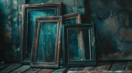 A pair of picture frames sit on the surface of a wooden floor