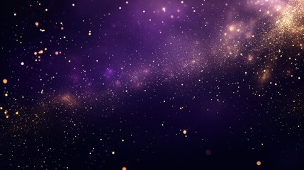 Naklejka premium A vibrant cosmic background featuring stars and a nebula in shades of purple and gold.