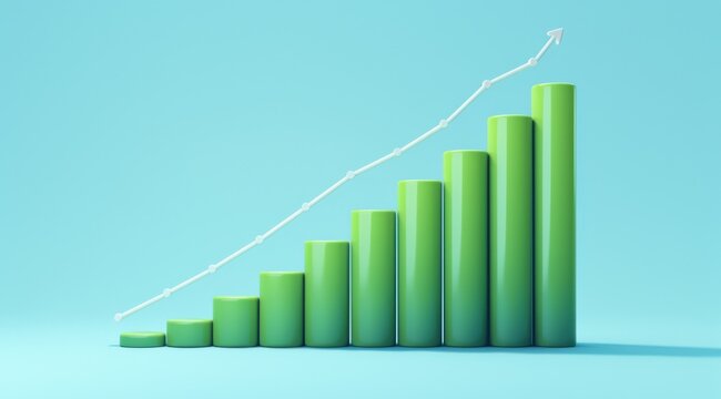 A simple bar graph on paper, with green bars representing growth and white lines indicating an upward trend in sales data.