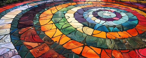 Colorful Mosaic Artwork with a Spiral Pattern