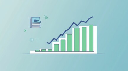  Simple line graph with green bars on a white background, illustrating growth in sales and website traffic.  conveying technological evolution and growth.