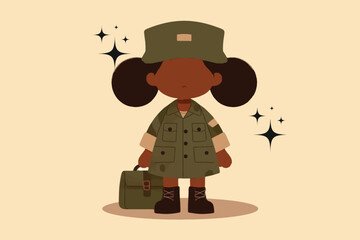 illustration of a girl wearing a military uniform and hat