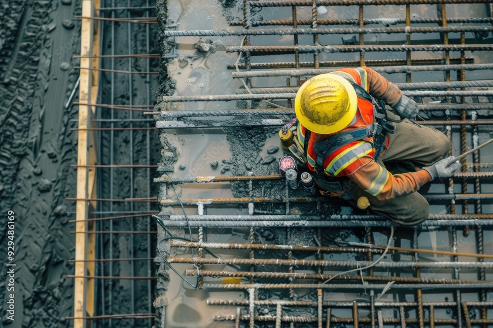 Poster A construction worker in action on a building site