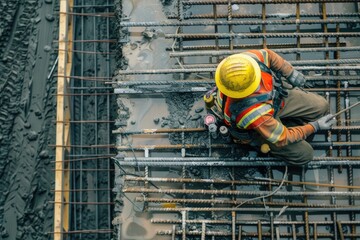 A construction worker in action on a building site