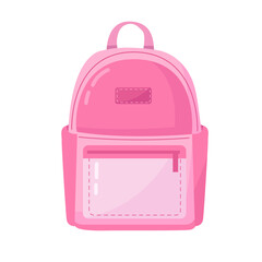 Pink school backpack, schoolbag or children bags. Back to school concept. Hand drawn glamour vector illustration isolated on white background. Modern flat cartoon cute style