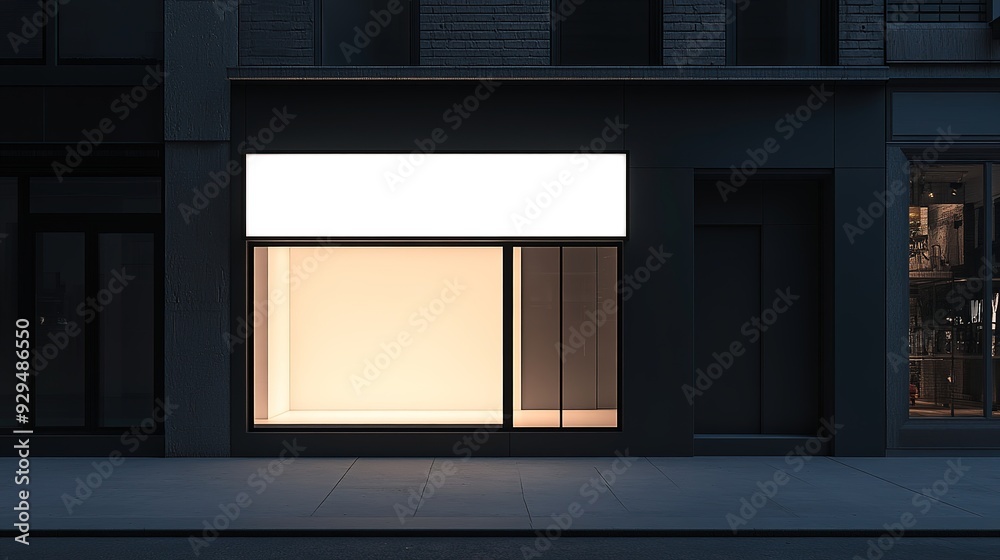 Fototapete A minimalist storefront with a sleek, backlit sign that adds a modern touch to the store's exterior while prominently displaying its name